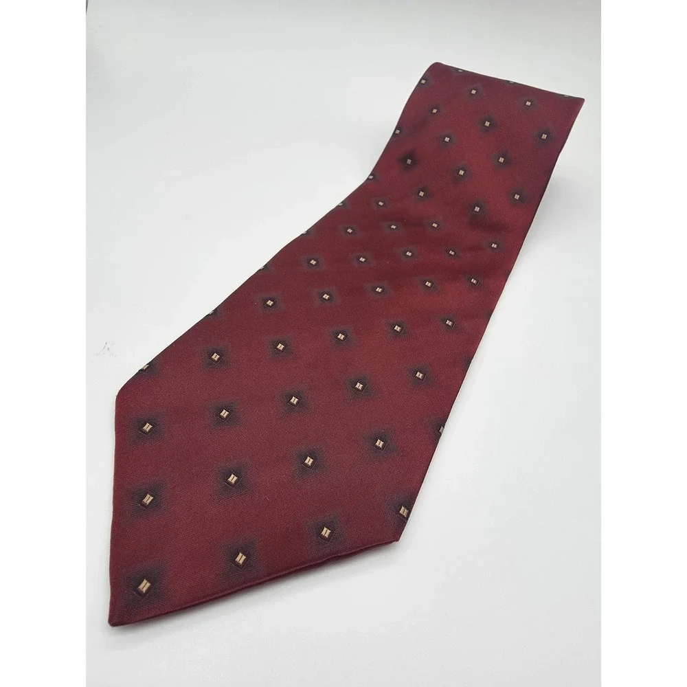 Vintage Valerio Garati Maroon Geometric Pattern Handmade 100% Silk Tie 58